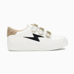 Vanessa Wu Baskets Eclair Darine Blanc Et Guepard A Scratchs Or Discount