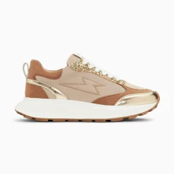 Vanessa Wu Baskets Eclair Esther Beige Et Or A Semelle Oversize Hot