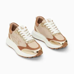 Vanessa Wu Baskets Eclair Esther Beige Et Or A Semelle Oversize Hot