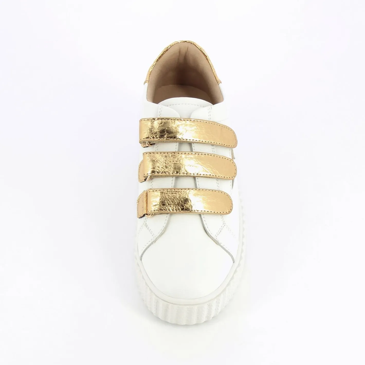 Vanessa Wu Baskets Eclair Jane Blanches En Cuir A Scratchs Or Best