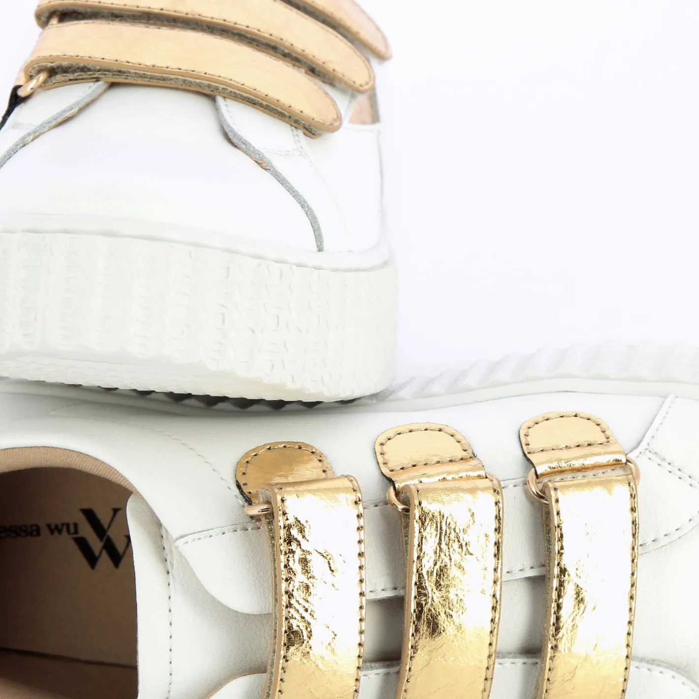 Vanessa Wu Baskets Eclair Jane Blanches En Cuir A Scratchs Or Best