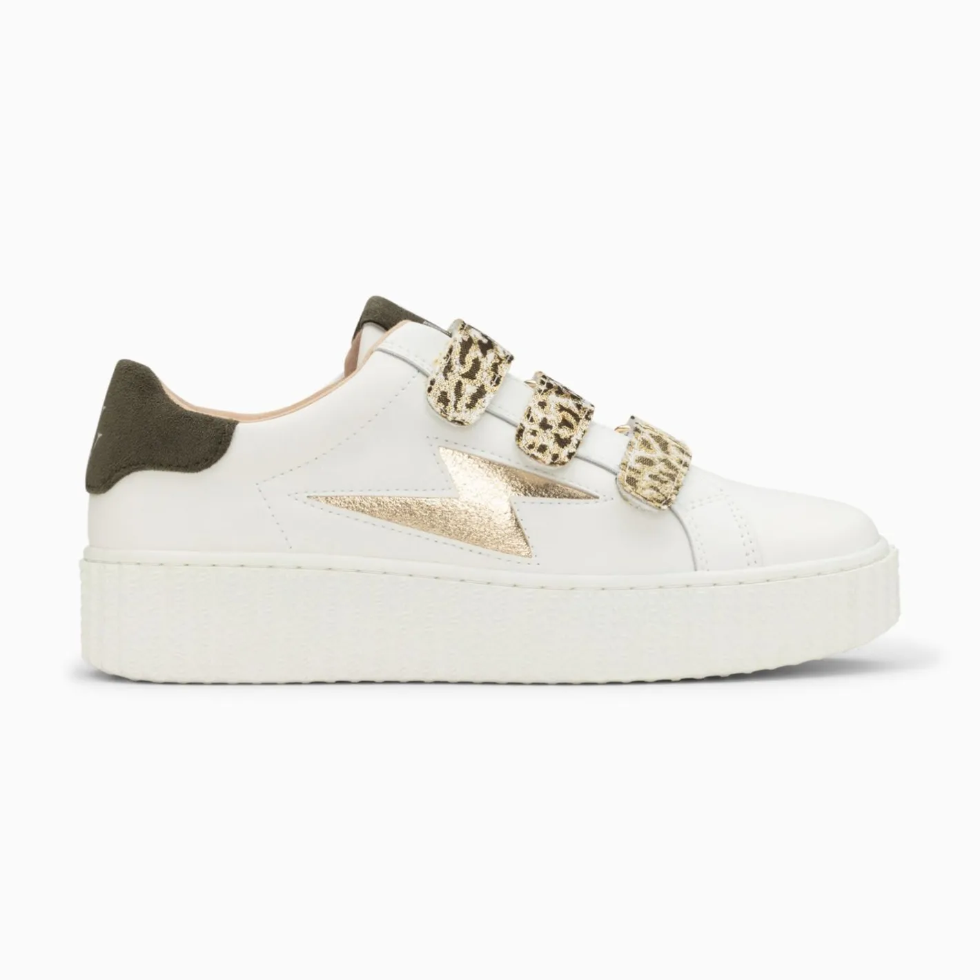 Vanessa Wu Baskets Eclair Lyanna Blanc Et Or A Scratchs Leopard Kaki Hot