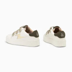 Vanessa Wu Baskets Eclair Lyanna Blanc Et Or A Scratchs Leopard Kaki Hot