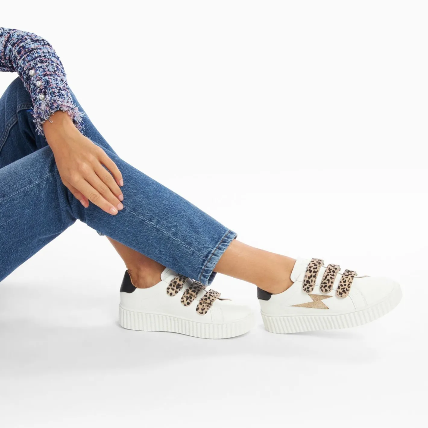 Vanessa Wu Baskets Eclair Maggie Blanc Et Or A Scratchs Leopard Online