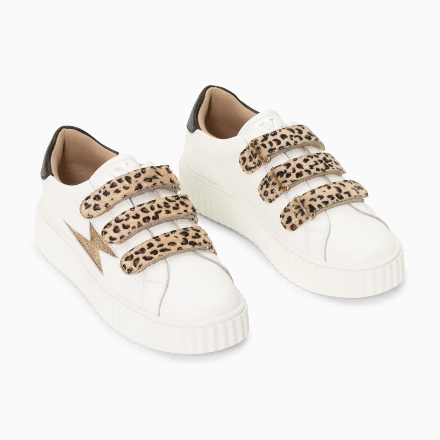 Vanessa Wu Baskets Eclair Maggie-Jane Blanc Et Or En Cuir A Scratchs Leopard Sale