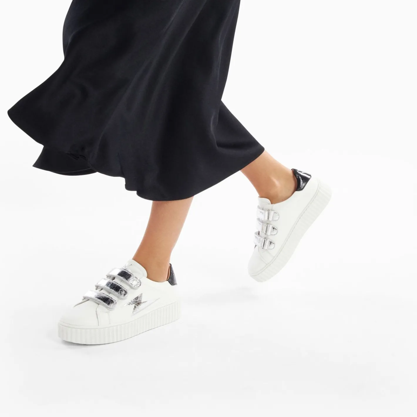 Vanessa Wu Baskets Eclair Marilou Blanc Et Argent A Scratchs Clearance