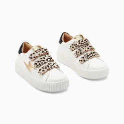 Vanessa Wu Baskets Eclair Mini Maggie Blanc Et Or A Scratchs Leopard New