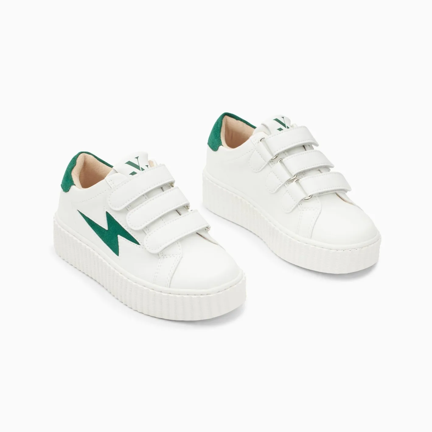 Vanessa Wu Baskets Eclair Mini Vicky Blanc Et Vert Sapin A Scratchs