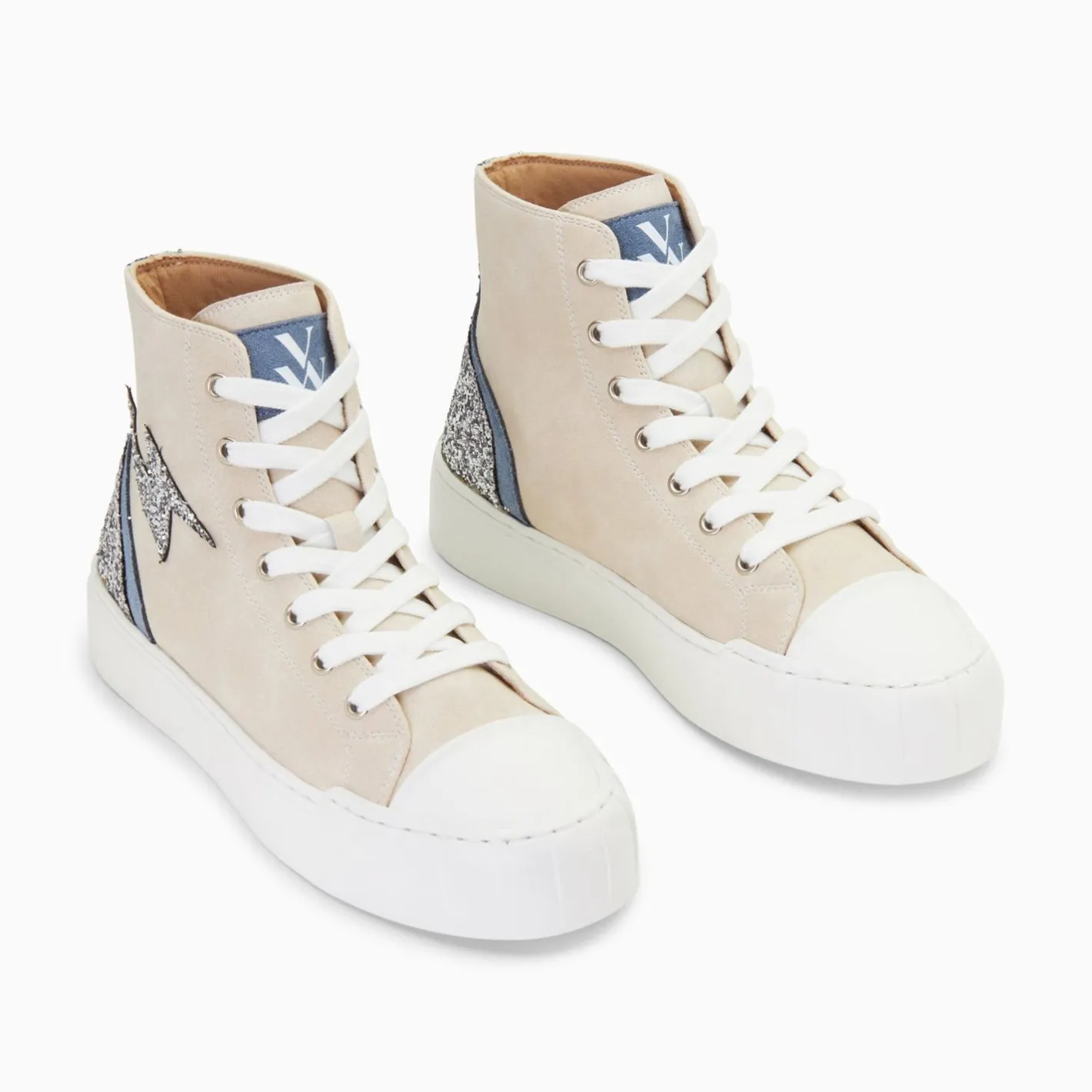 Vanessa Wu Baskets Eclair Mucella Montantes Beige Et Argent Glitter Outlet