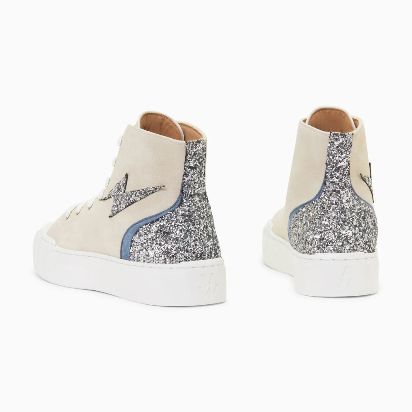 Vanessa Wu Baskets Eclair Mucella Montantes Beige Et Argent Glitter Outlet