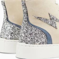 Vanessa Wu Baskets Eclair Mucella Montantes Beige Et Argent Glitter Outlet