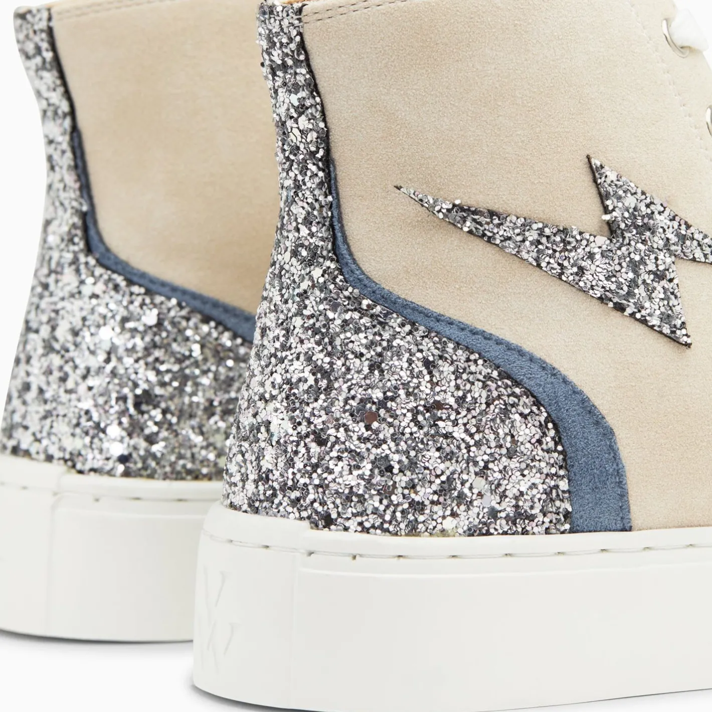 Vanessa Wu Baskets Eclair Mucella Montantes Beige Et Argent Glitter Outlet