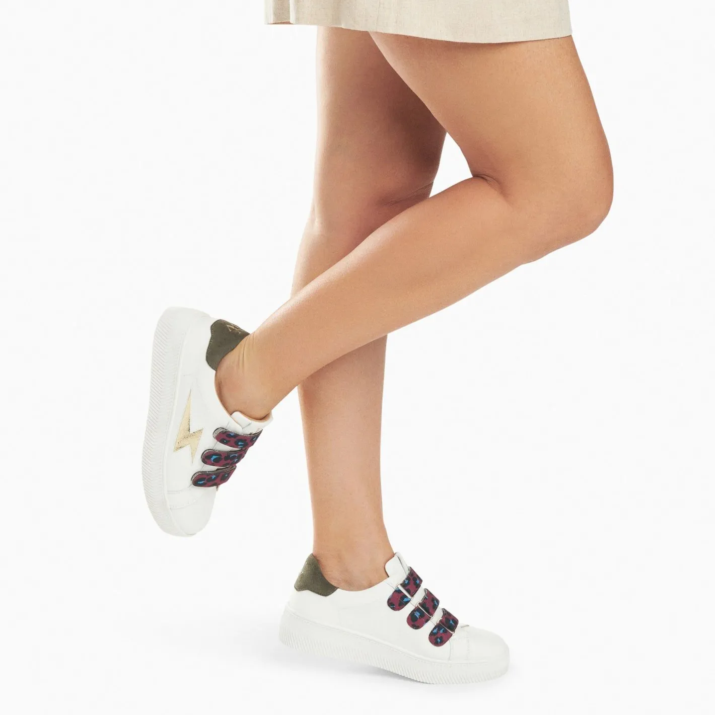 Vanessa Wu Baskets Eclair Noura Blanc Et Or A Scratchs Leopard Clearance