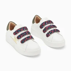 Vanessa Wu Baskets Eclair Noura Blanc Et Or A Scratchs Leopard Clearance