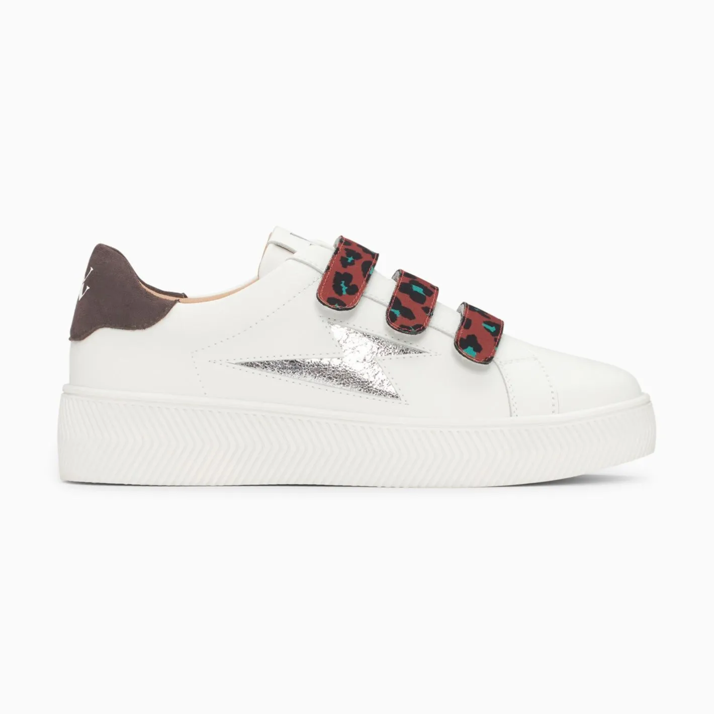 Vanessa Wu Baskets Eclair Noura Blanc Et Argent A Scratchs Leopard Discount