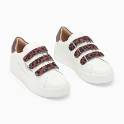 Vanessa Wu Baskets Eclair Noura Blanc Et Argent A Scratchs Leopard Discount