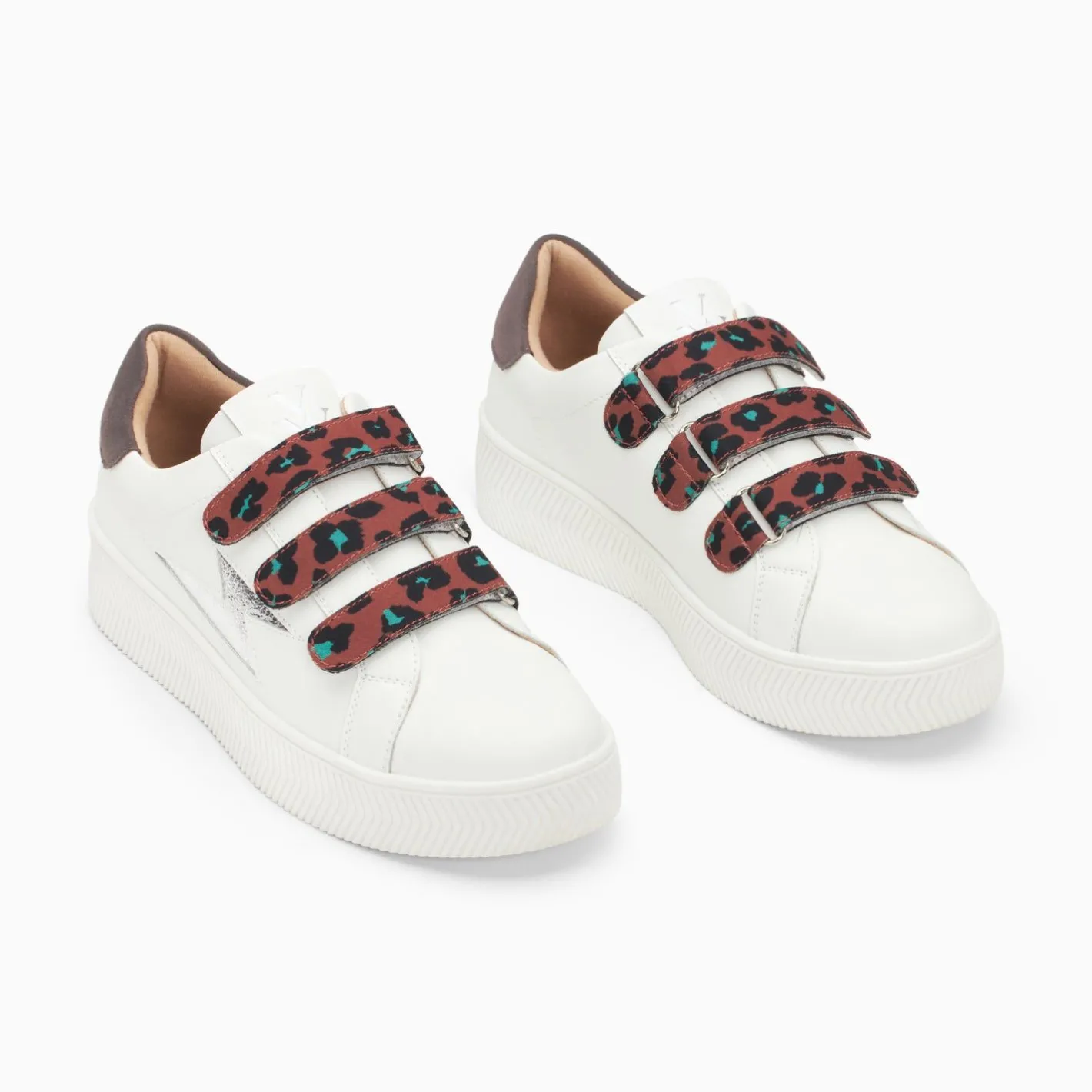Vanessa Wu Baskets Eclair Noura Blanc Et Argent A Scratchs Leopard Discount