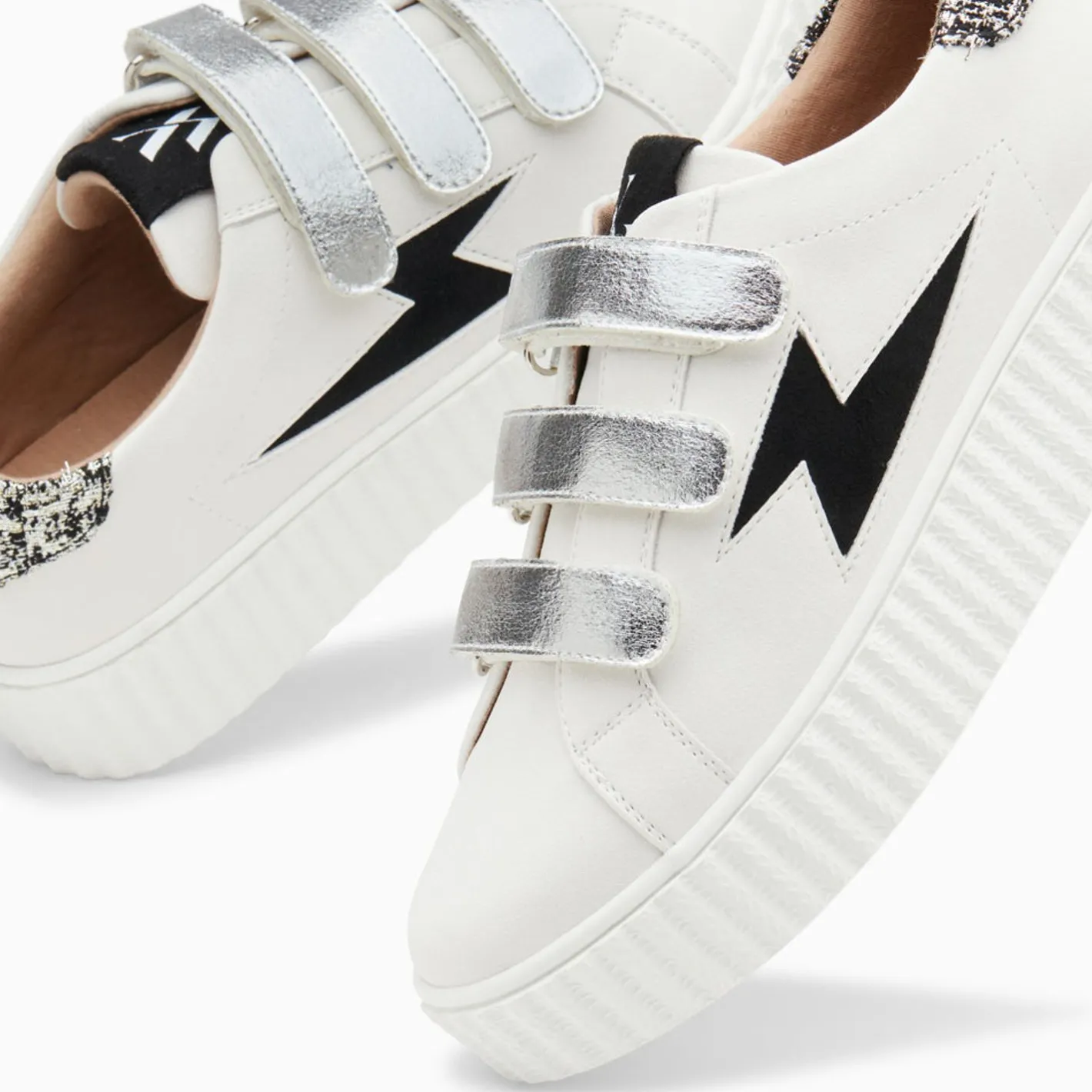 Vanessa Wu Baskets Eclair Pomeline Blanc Et Noir A Scratchs Argent Hot