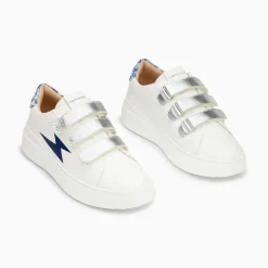 Vanessa Wu Baskets Eclair Salome Blanc Et Bleu A Scratchs Argent Sale