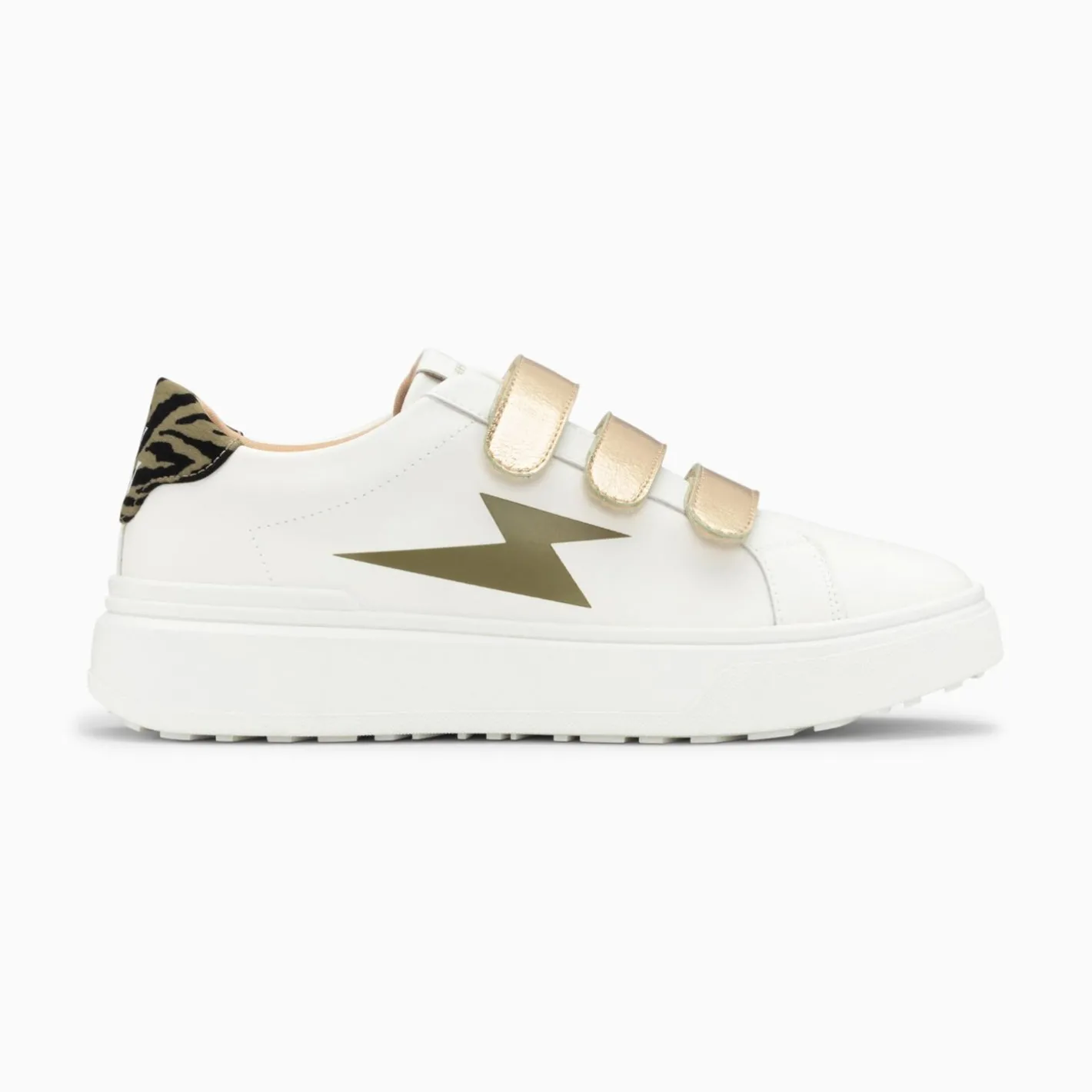 Vanessa Wu Baskets Eclair Salome Blanc Et Kaki A Scratchs Or