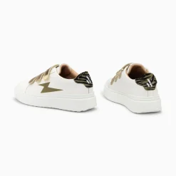 Vanessa Wu Baskets Eclair Salome Blanc Et Kaki A Scratchs Or