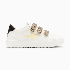 Vanessa Wu Baskets Eclair Salome Blanc Et Or A Scratchs Guepard Discount