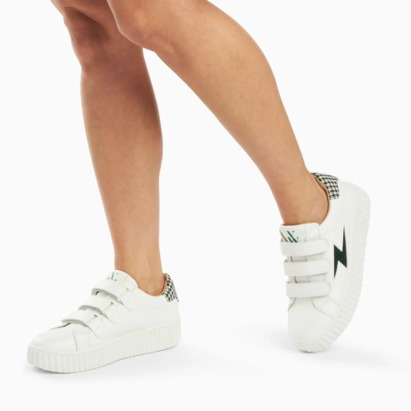 Vanessa Wu Baskets Eclair Sansa Blanc Et Vert Pied-De-Poule A Scratchs Discount
