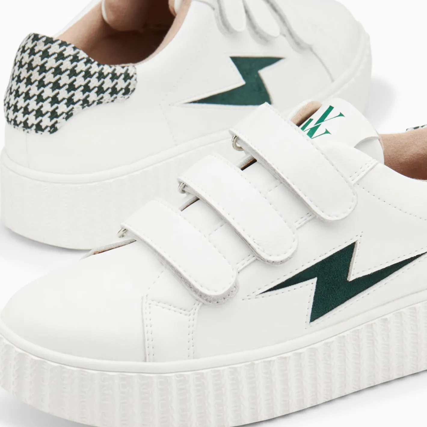 Vanessa Wu Baskets Eclair Sansa Blanc Et Vert Pied-De-Poule A Scratchs Discount