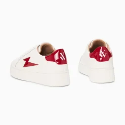 Vanessa Wu Baskets Eclair Tiff Blanc Et Rouge Verni A Lacets New