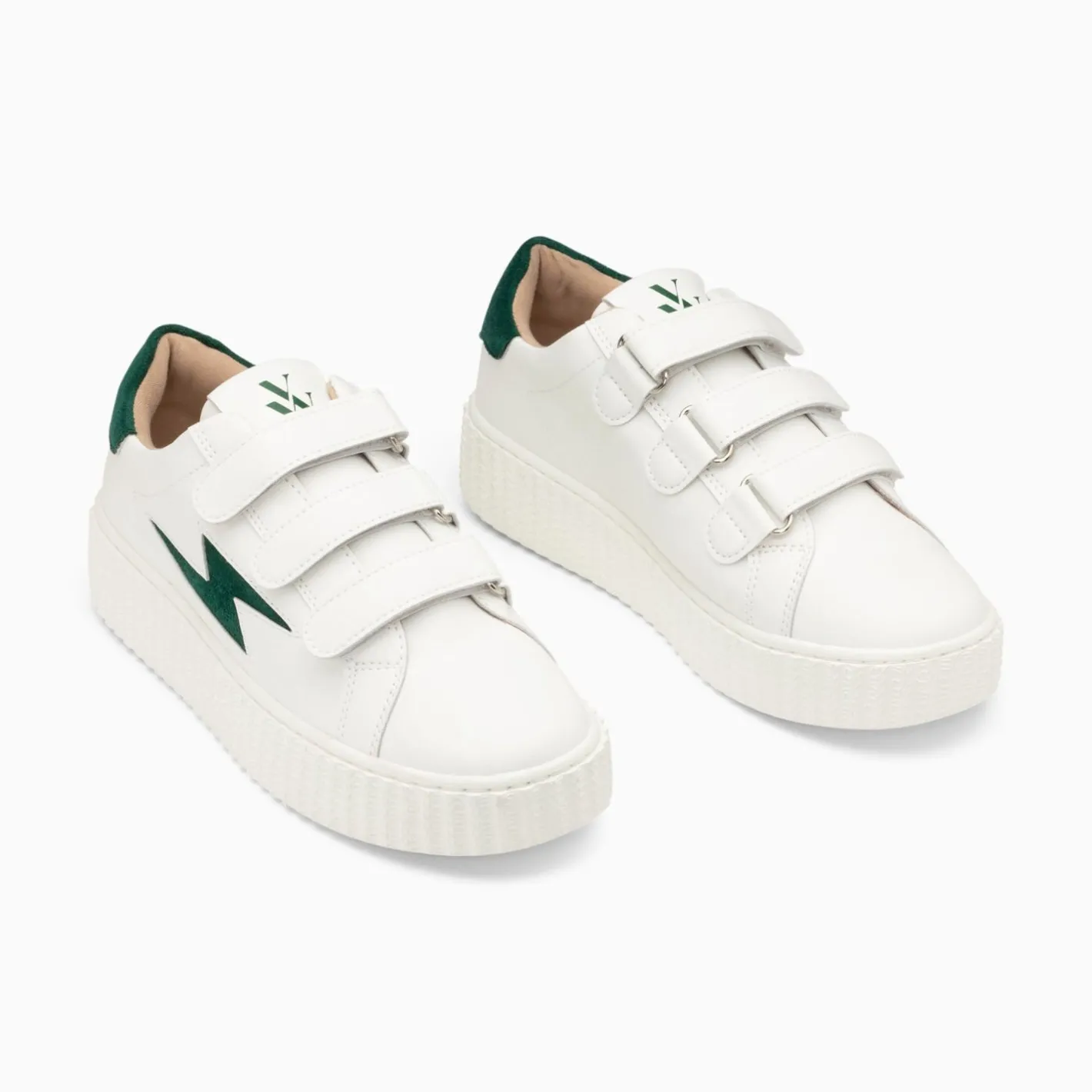 Vanessa Wu Baskets Eclair Vicky Blanc Et Vert Sapin A Scratchs New