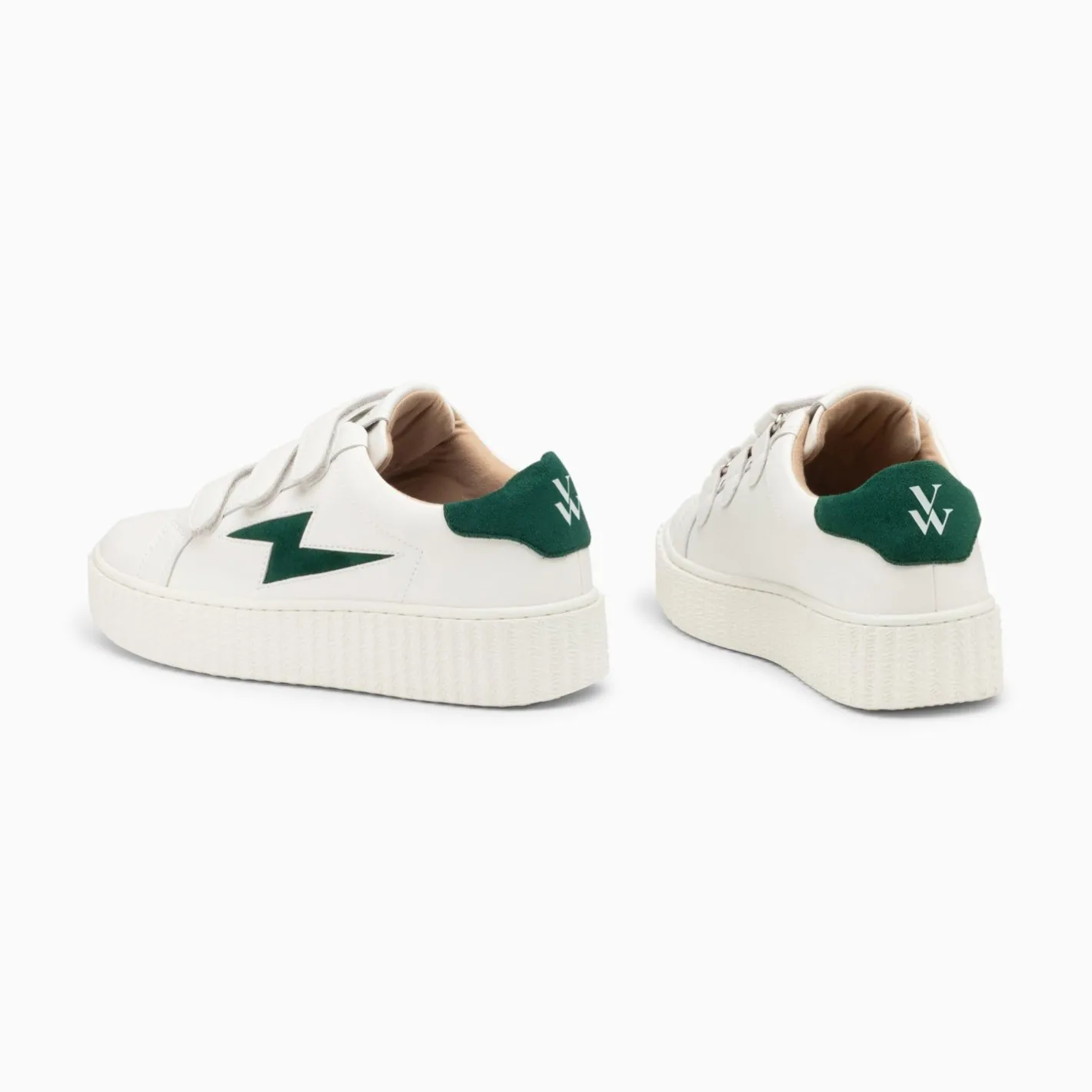 Vanessa Wu Baskets Eclair Vicky Blanc Et Vert Sapin A Scratchs New