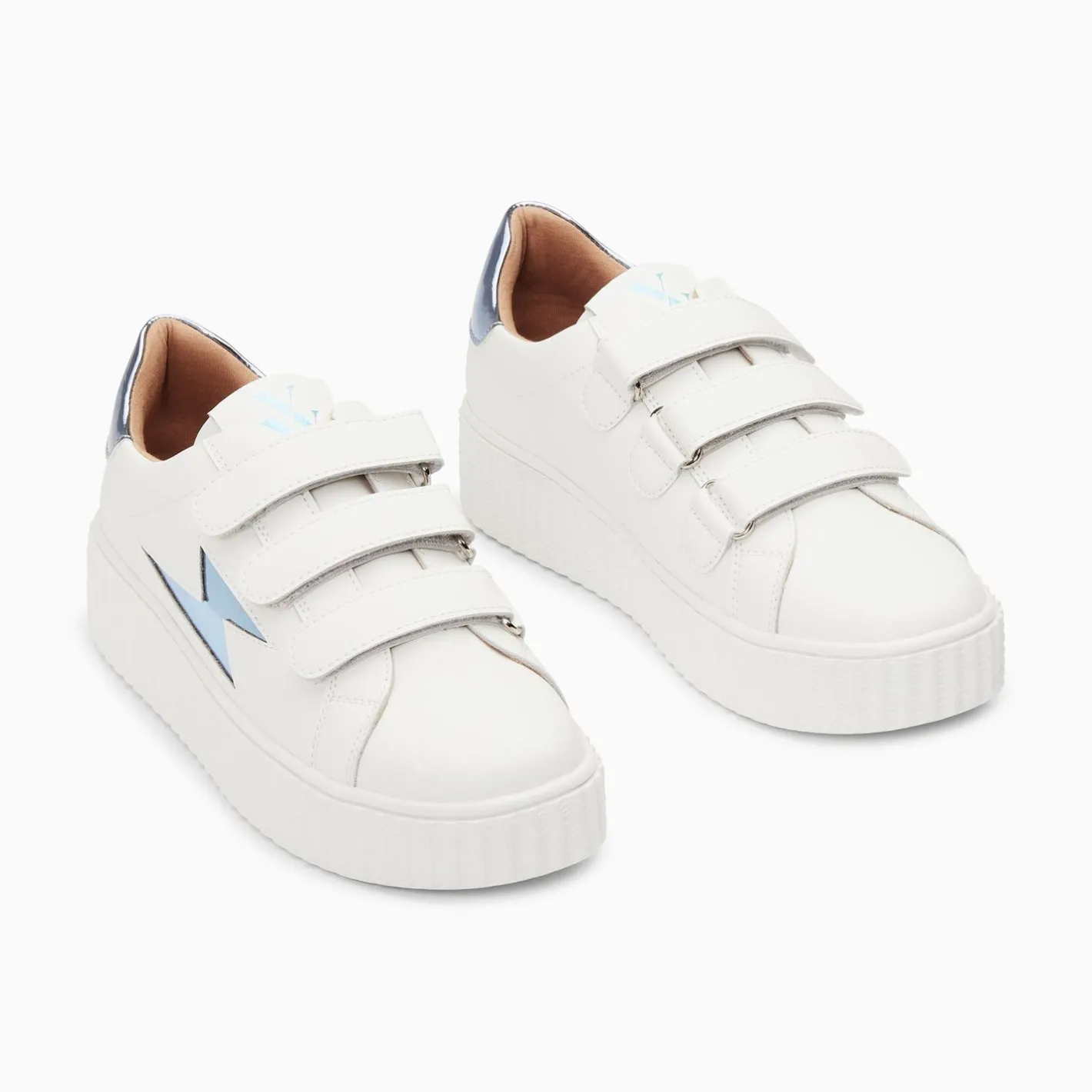 Vanessa Wu Baskets Eclair Willow Blanc Et Bleu Effet Miroir A Scratchs Sale