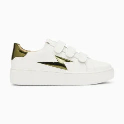 Vanessa Wu Baskets Eclair Willow Blanc Et Kaki Effet Miroir A Scratchs Sale