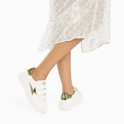 Vanessa Wu Baskets Eclair Willow Blanc Et Kaki Effet Miroir A Scratchs Sale