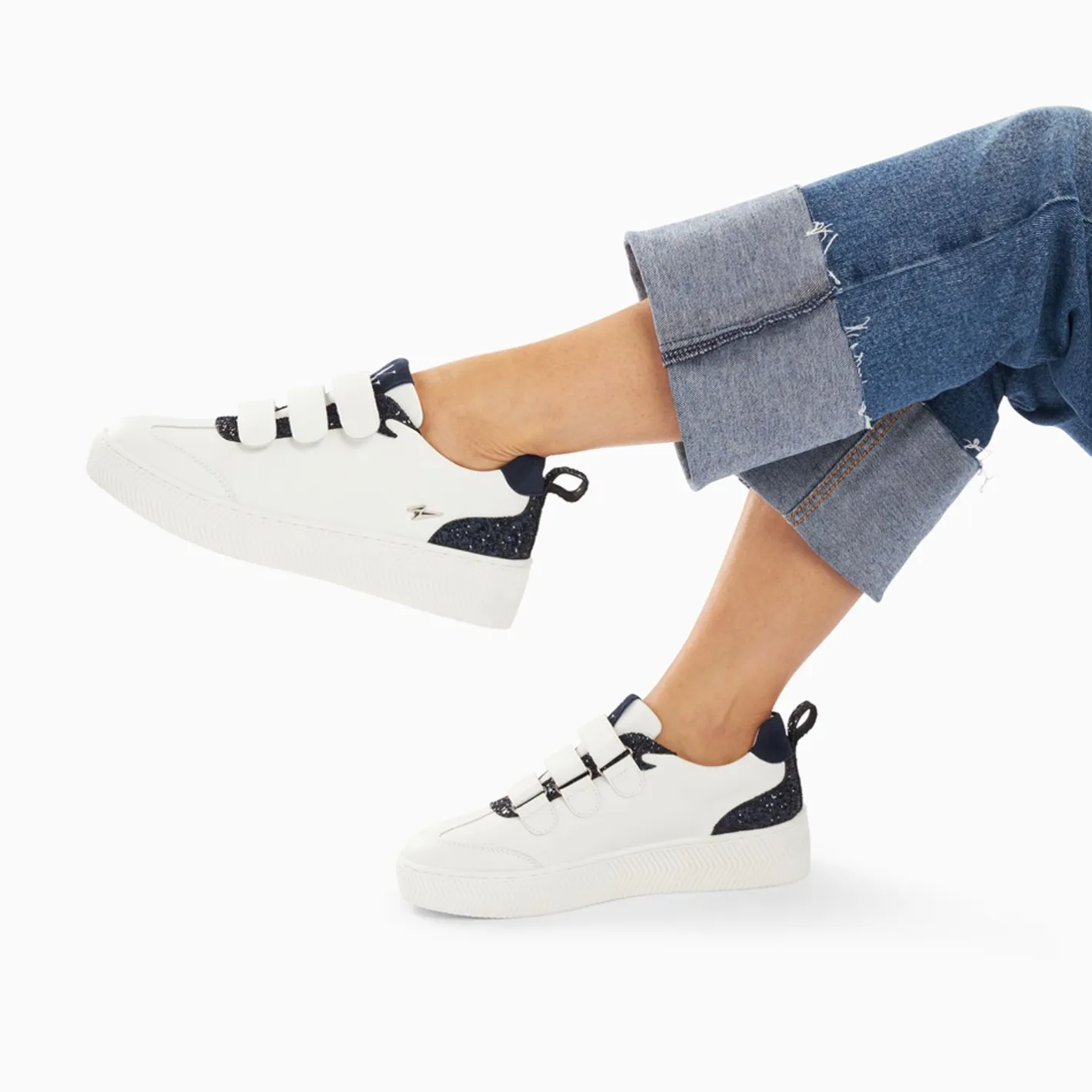 Vanessa Wu Baskets Eline Blanc Et Bleu Paillete A Scratchs Clearance