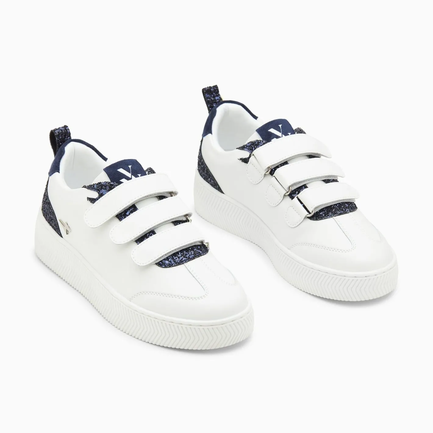 Vanessa Wu Baskets Eline Blanc Et Bleu Paillete A Scratchs Clearance