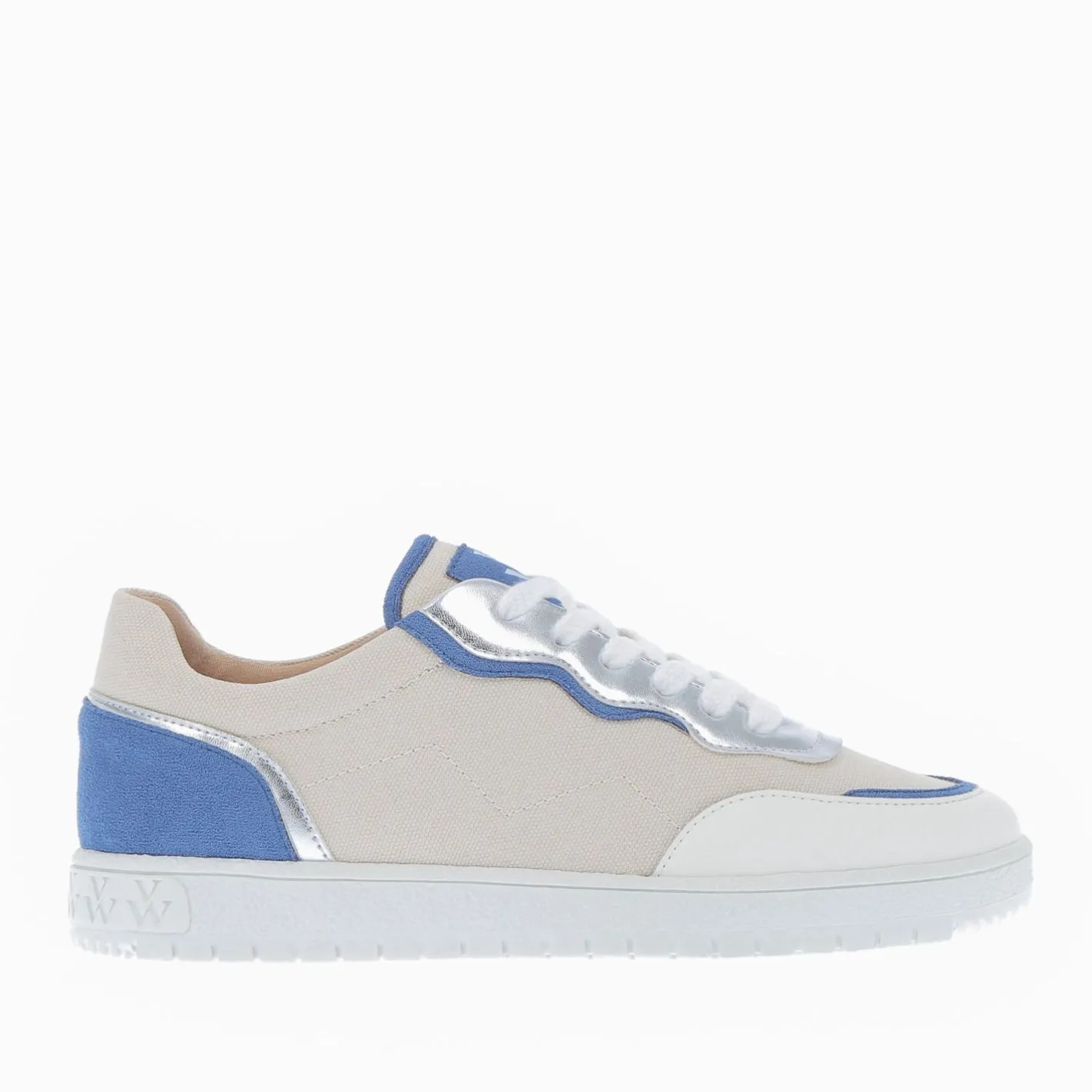 Vanessa Wu Baskets Enora En Toile Beige A Details Bleu Et Argent Online