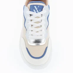 Vanessa Wu Baskets Enora En Toile Beige A Details Bleu Et Argent Online