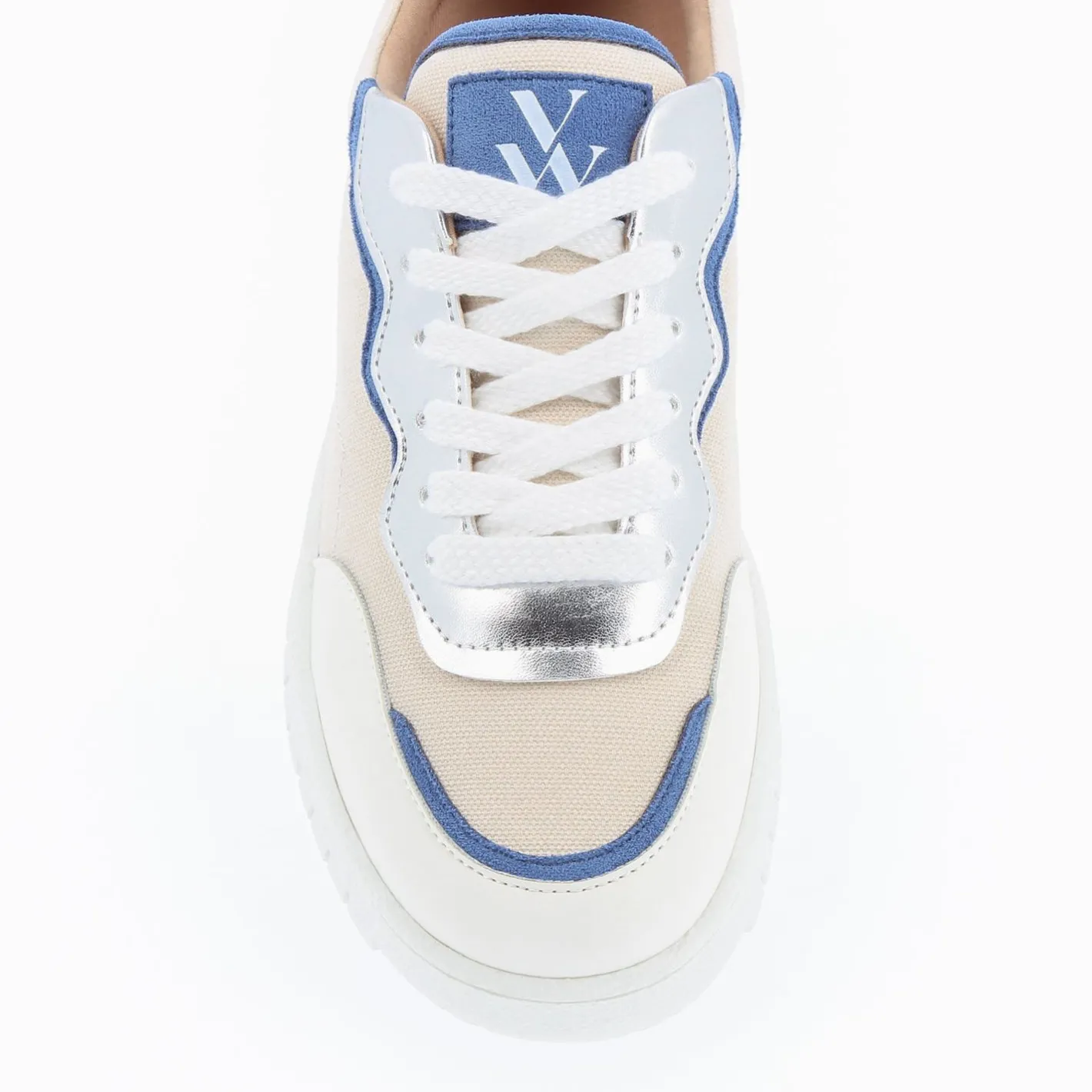Vanessa Wu Baskets Enora En Toile Beige A Details Bleu Et Argent Online