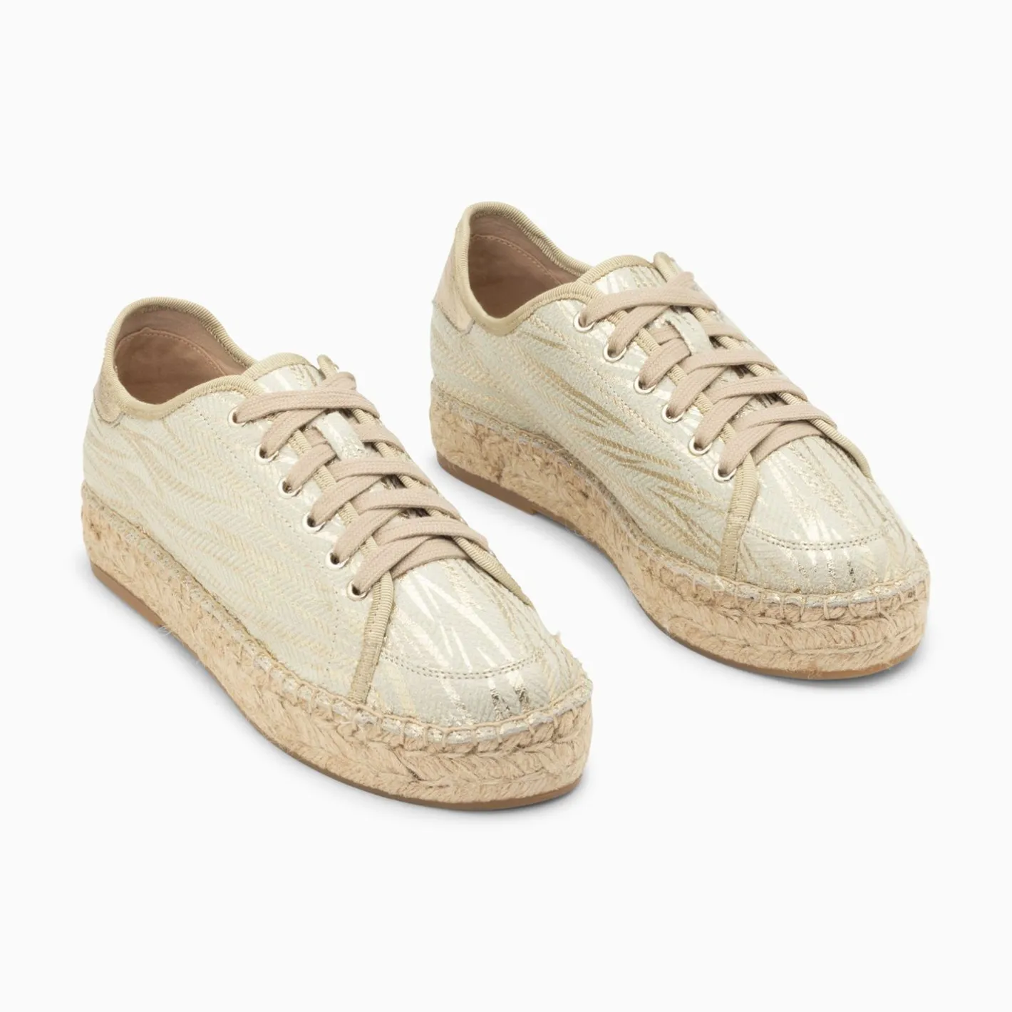 Vanessa Wu Baskets Espadrilles Kourtney Or Imprime Zebre A Lacets Discount