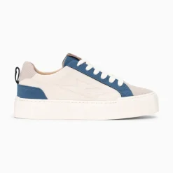 Vanessa Wu Baskets Fara Cotelees Beige Et Bleu A Lacets Sale