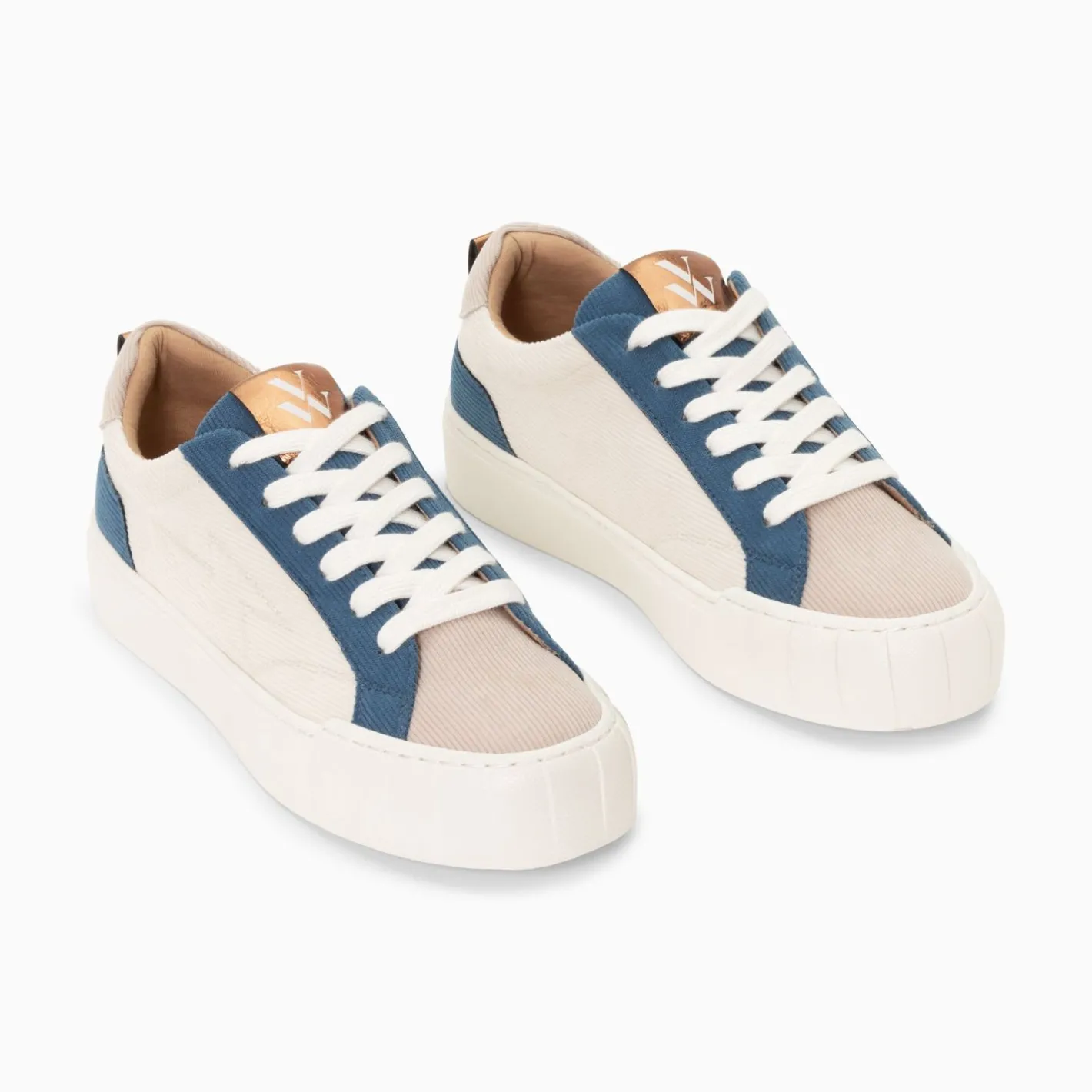 Vanessa Wu Baskets Fara Cotelees Beige Et Bleu A Lacets Sale