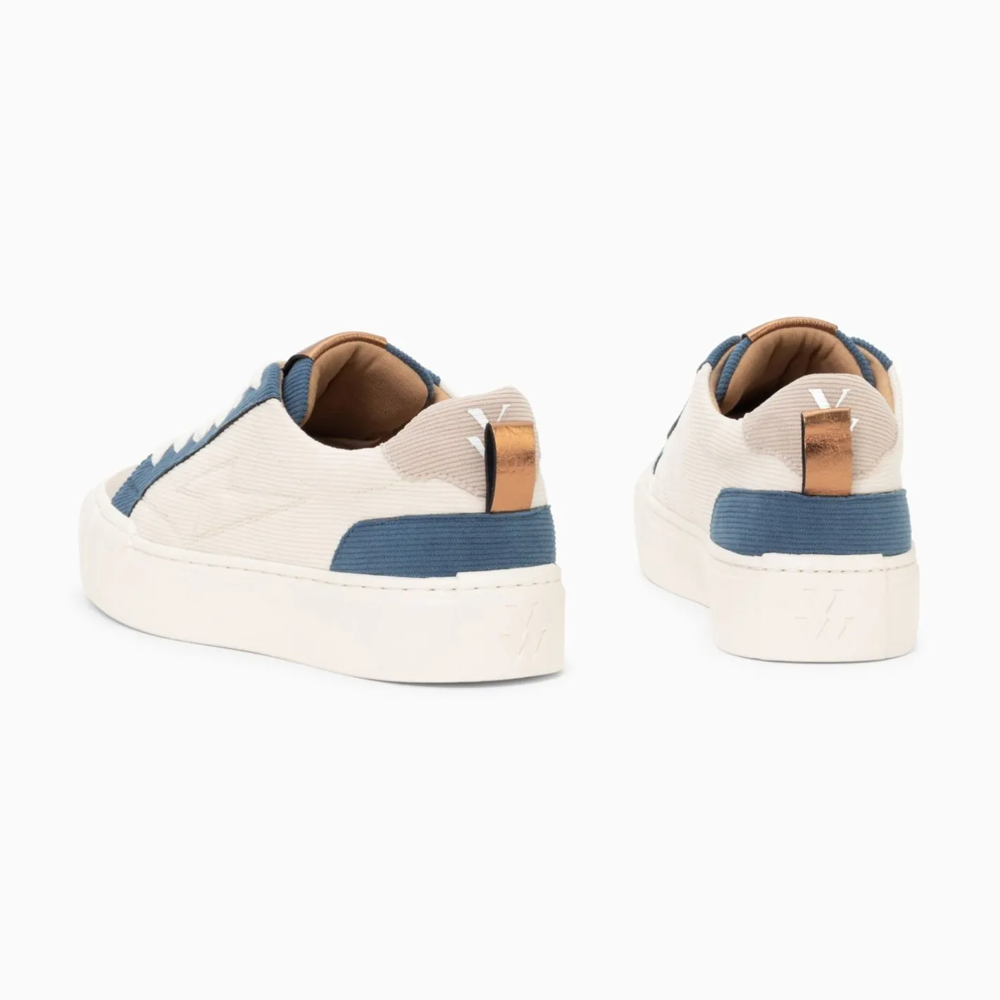 Vanessa Wu Baskets Fara Cotelees Beige Et Bleu A Lacets Sale