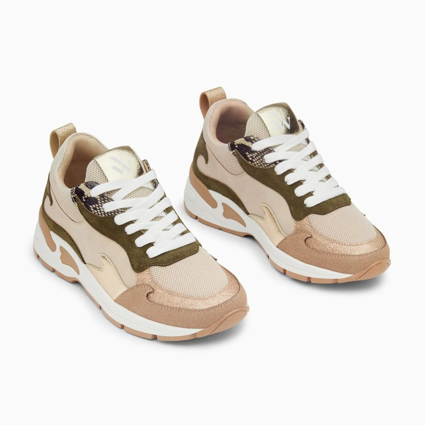 Vanessa Wu Baskets Flamme Arya Beige Et Kaki