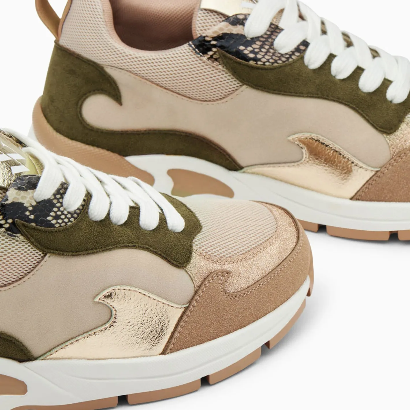 Vanessa Wu Baskets Flamme Arya Beige Et Kaki