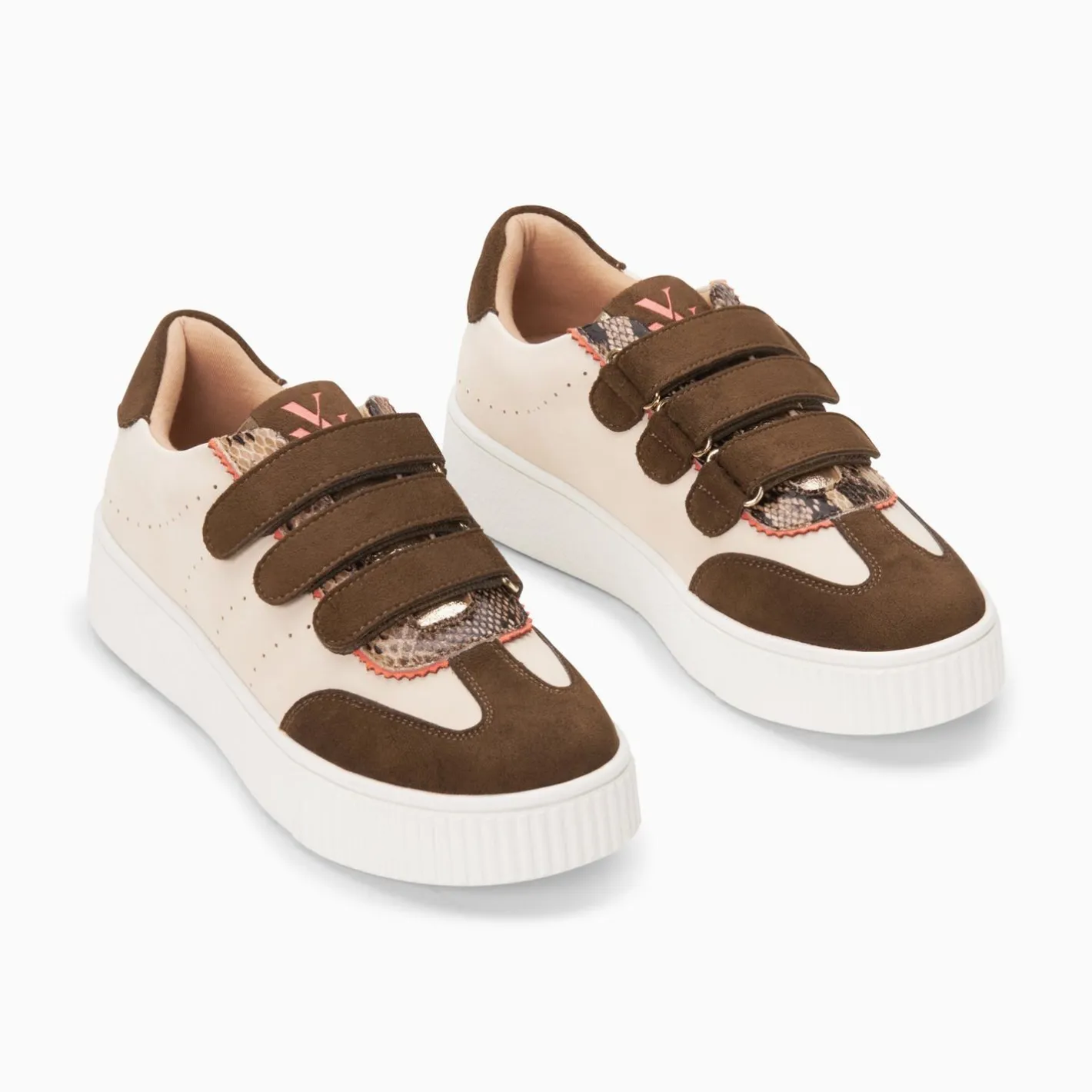 Vanessa Wu Baskets Marie Beige Et Kaki A Scratchs