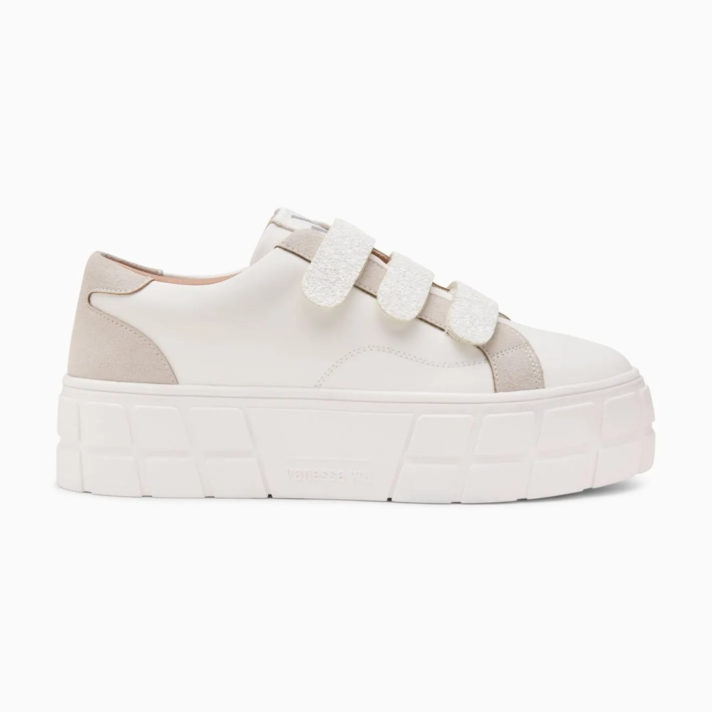 Vanessa Wu Baskets Monica Blanches A Scratchs Glitter Et Plateforme