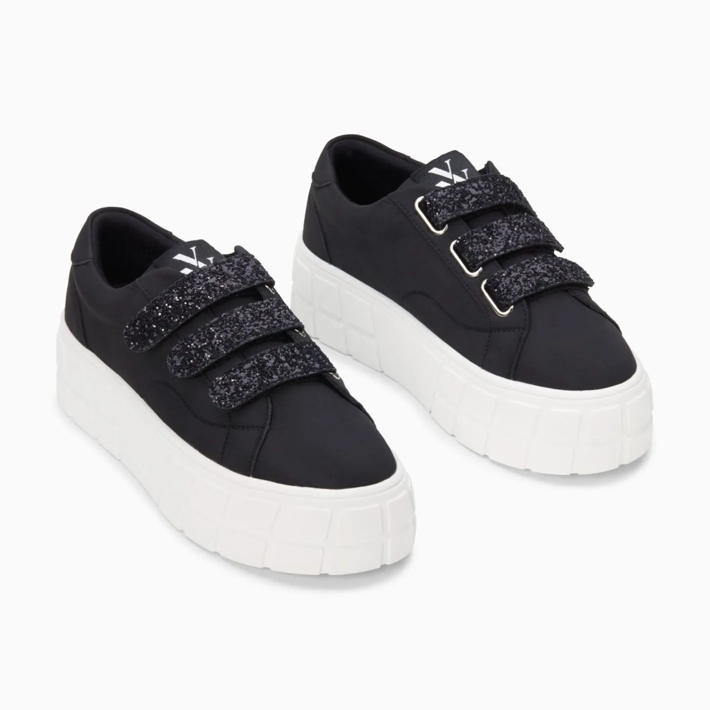 Vanessa Wu Baskets Monica Noires A Scratchs Glitter Et Plateforme New