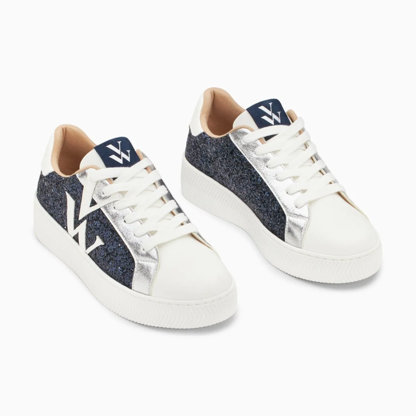 Vanessa Wu Baskets Monogramme Estelle A Paillettes Bleues New
