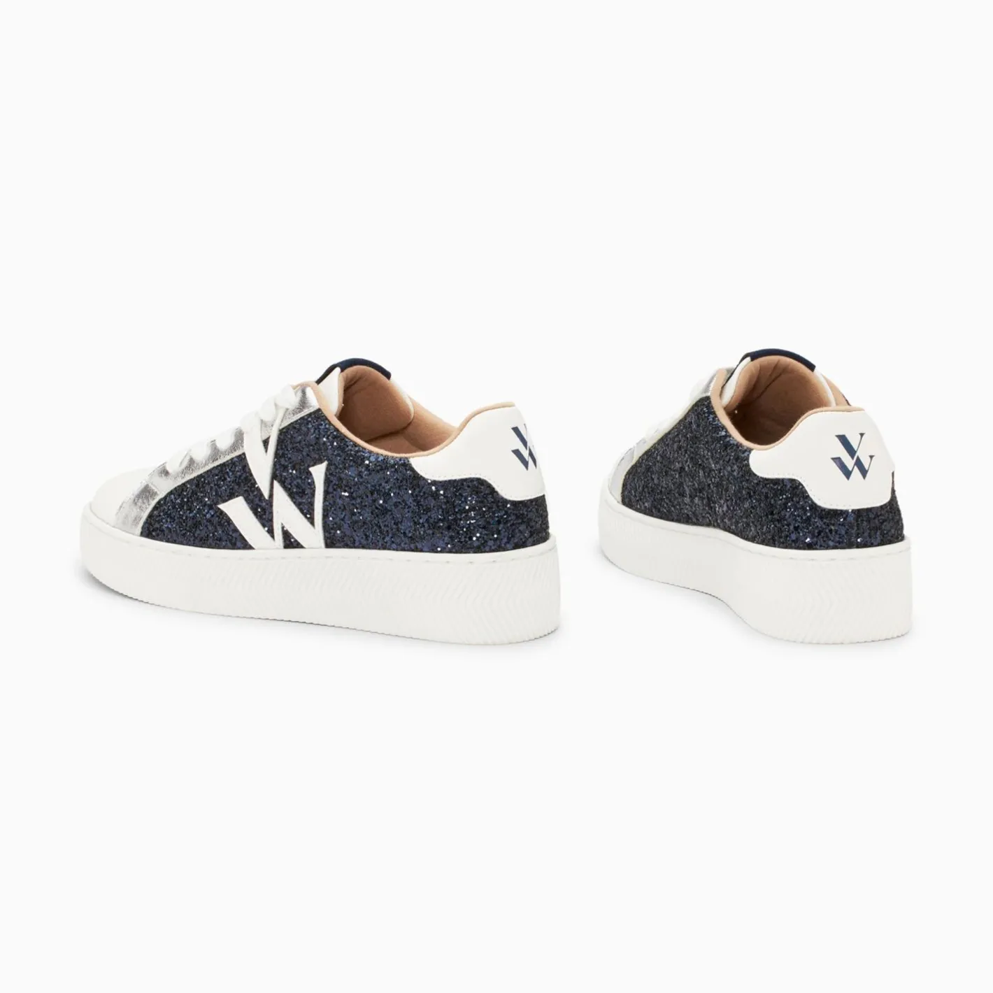 Vanessa Wu Baskets Monogramme Estelle A Paillettes Bleues New